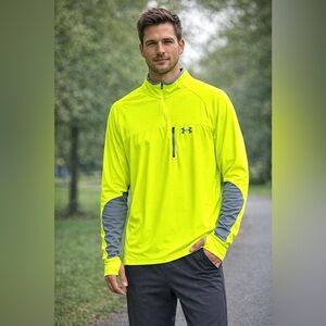 Under Armour Men's Bright Neon Yellow Gray Quarter Zip Pullover
